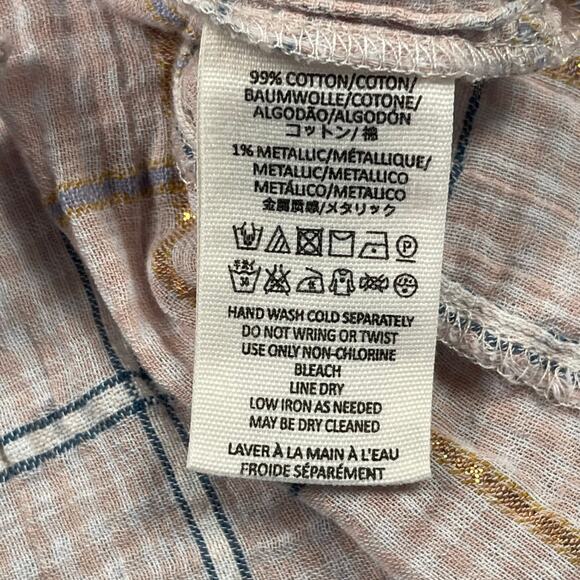 Free People Top Women XS Break My Stripe Plaid Oversized Pale Pink Gold Metallic - Picture 12 of 16